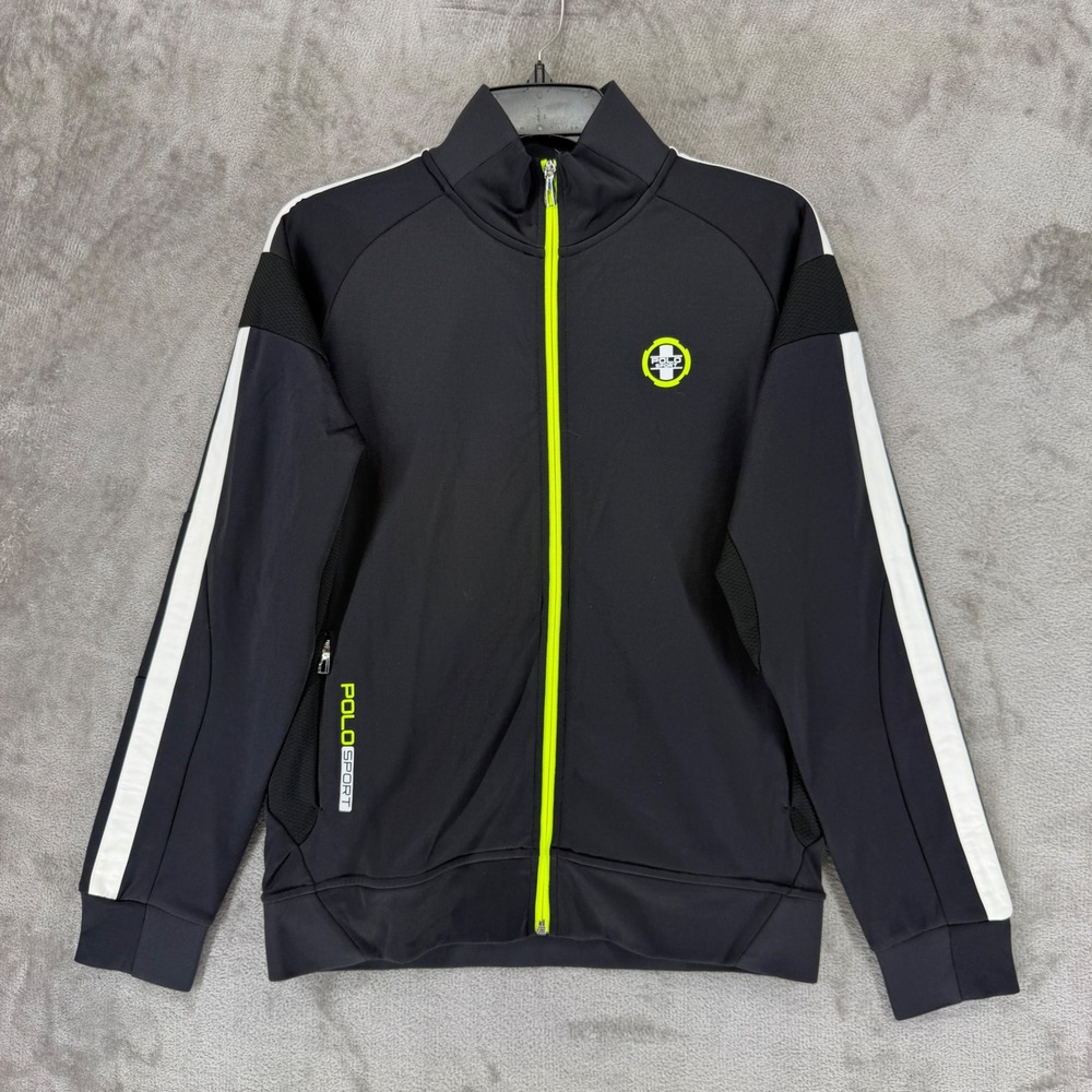 Polo Sport Ralph Lauren Track Jacket Womens L Black US Open Tennis Full Zip Logo